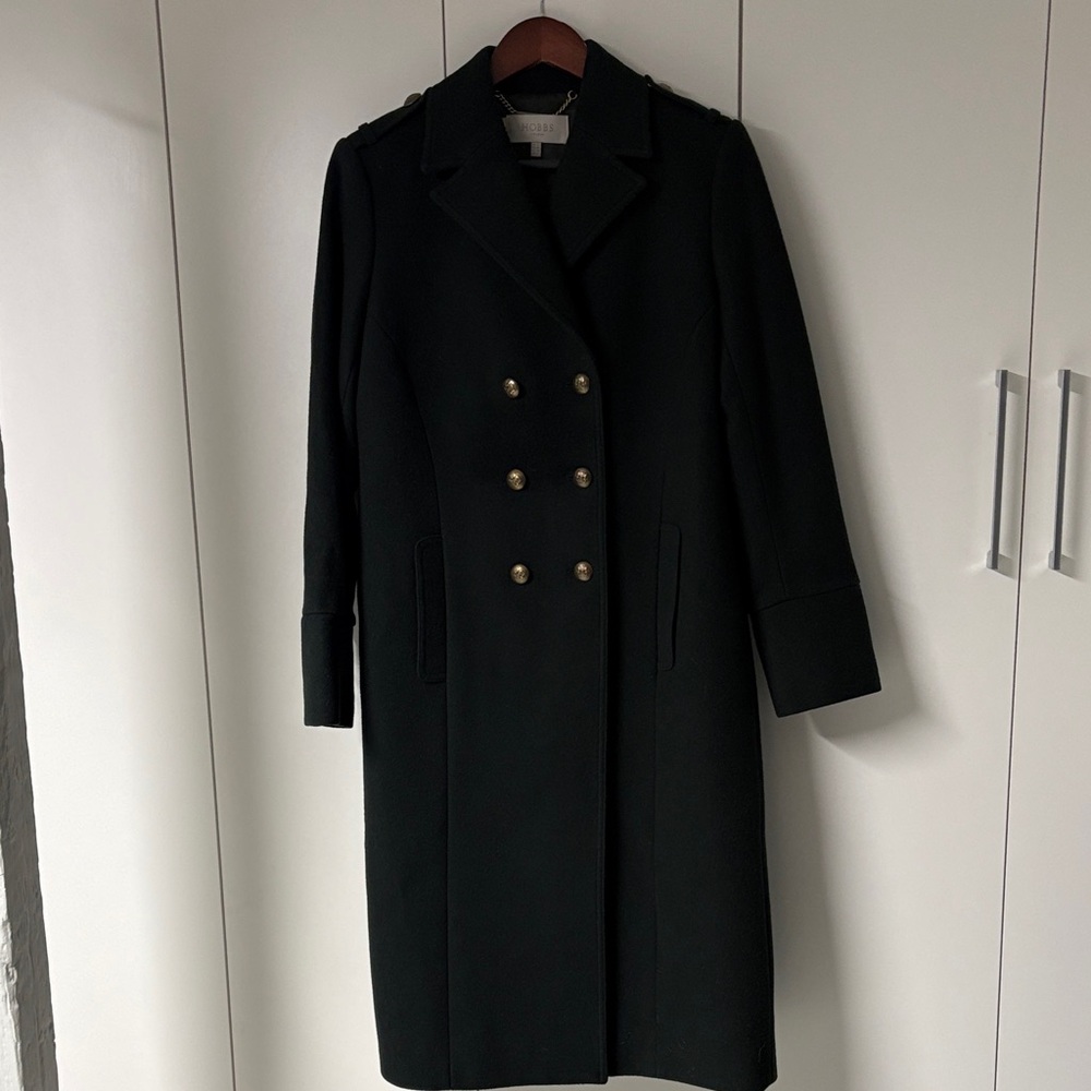 Hobbs London Dark Green Double-Breasted Women's Wool Coat